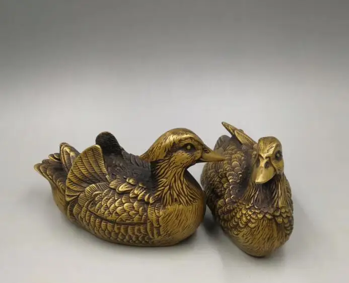 

China collection archaize brass Mandarin duck statue A pair