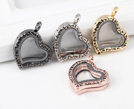 

10PCS/lot Mix Colors Magnetic Heart Floating Locket Glass Memory Locket Necklace Pendant For Women