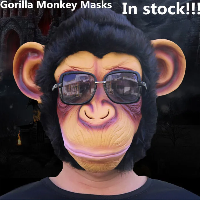 Hot Sale!!!Halloween Cosplay animal masks latex material gorilla masks Big mouth Monkey King Comic Mask Lite With Hair