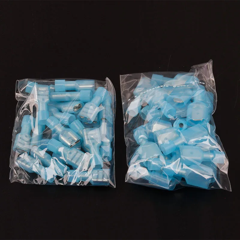 50pcs Male and Female Electrical  Nylon Crimp Terminator Set  Blue Fully Insulated Wire Cable Connector 16-14AWG