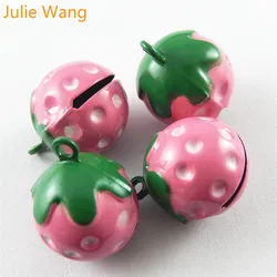 Julie Wang 10PCS Copper Red/Pink Enamel Strawberry Bell Charm For Jewelry Making Necklace Pendant Findings Metal Accessories