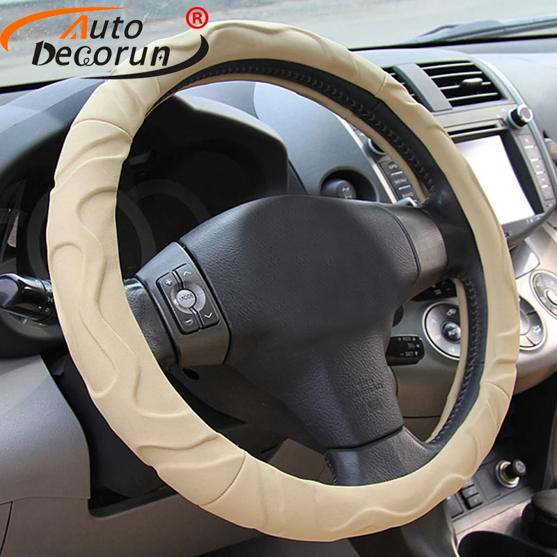 AutoDecorun Leatherette Car Steering Cover for Suzuki Jimny Kizashi Grand vitara Swift Sport Lgnis Car Steering Wheels Hub Cover