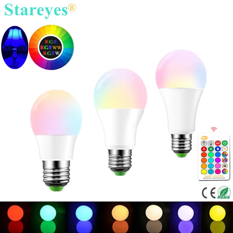 

1 Piece E27 LED 16 Color RGBW Changing RGB + White Magic Dimmable Light Lamp AC85-265V Led ball bulb 3W 5W 10W + Remote Control