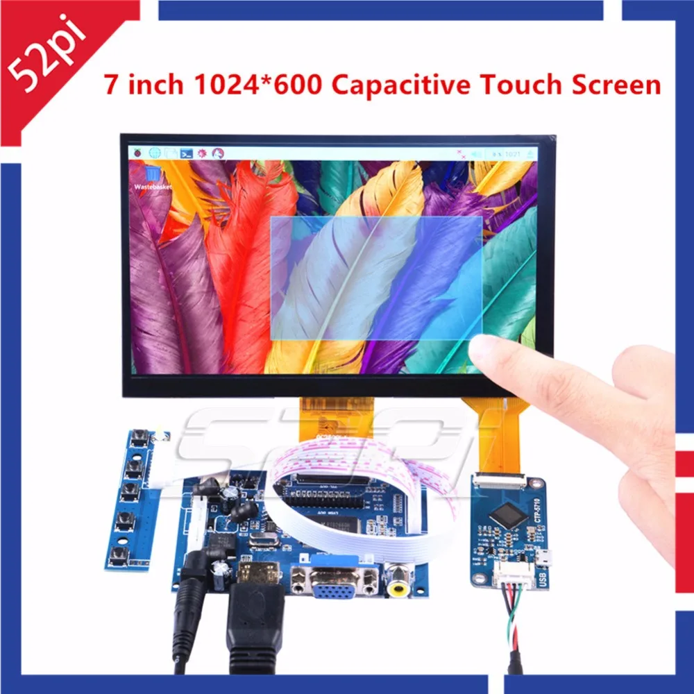 

52Pi 7 Inch 1024*600 Free Driver TFT Display Capacitive Touch Screen Monitor for Raspberry Pi 4 B All Platform / PC / Beaglebone