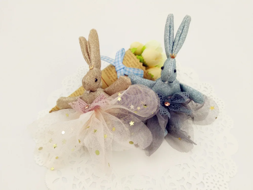 Boutique 15pcs Fashion Cute Glitter Tiaras Rabbit in Lace Skirt Hairpins Solid Kawaii Bunny Hair Clips Hair Accessories Headwear