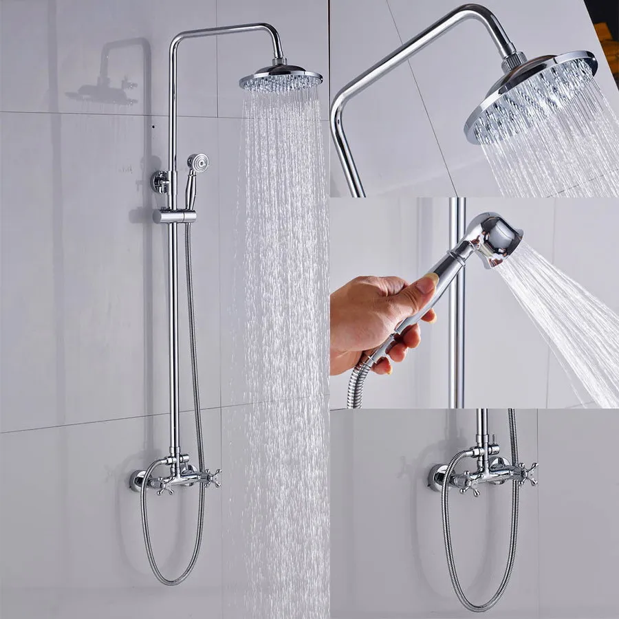 Bathroom Rainfall Shower Faucet Set Double Handles Mixer Tap With Hand Sprayer Wall Mounted Bath Shower Sets KD099