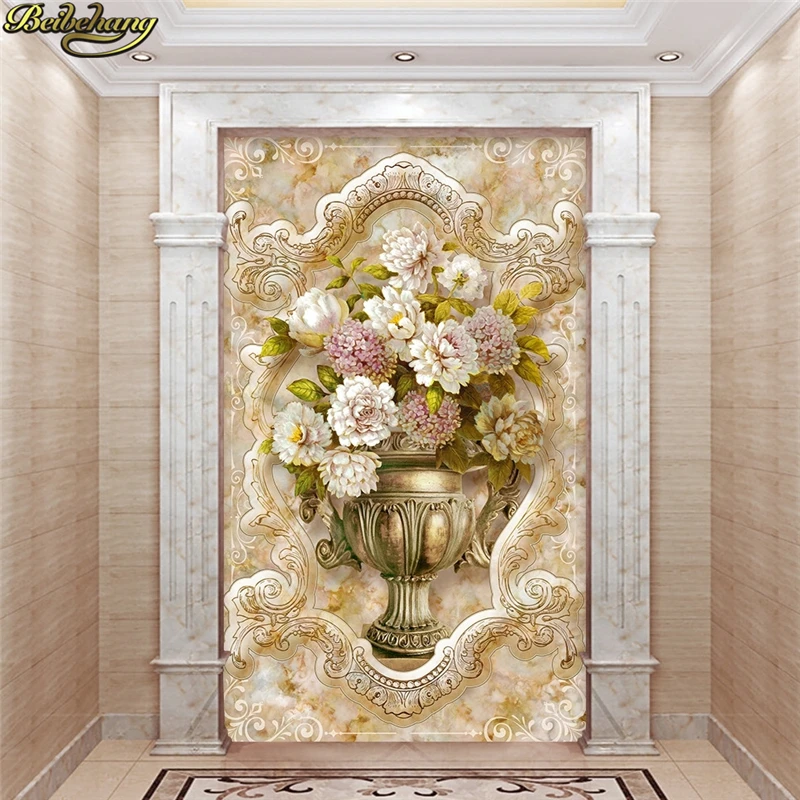 beibehang Custom Photo 3D Wallpaper Stereo concave-convex European style marble painting vase embossed mystery TV background