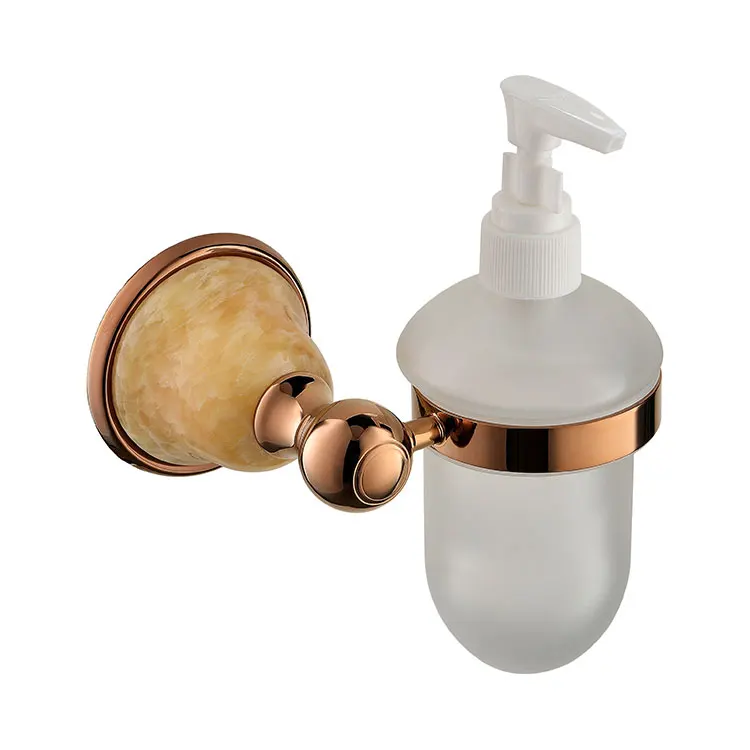 

Luxury solid brass copper Wall Mounted Rose gold Liquid Soap Dispenser With Frosted Glass Container/bottle Bathroom products