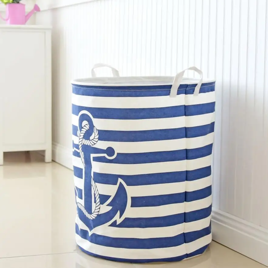 New Stripe anchor Laundry Hamper folding waterproof Clothes Storage Baskets Home decoration barrel kids toy organizer basket
