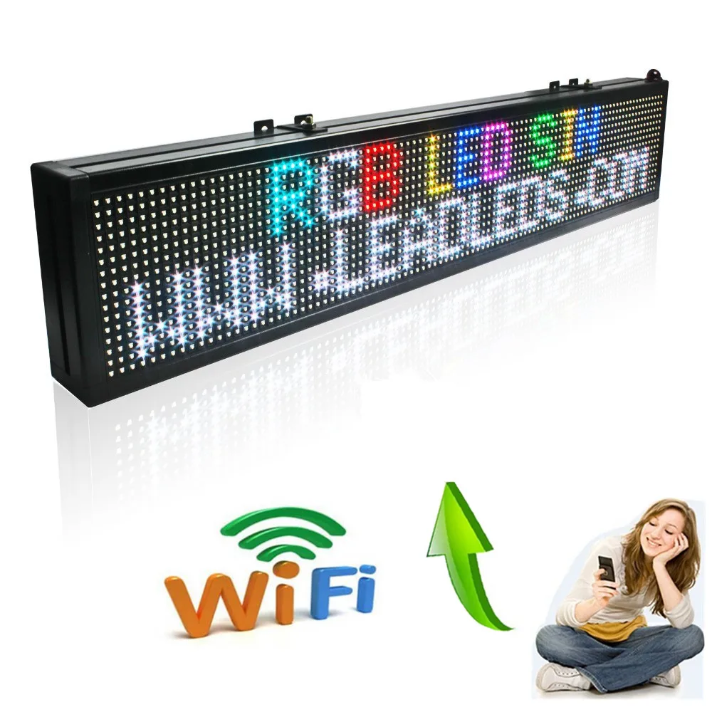 

30 x 6-in 16*96pixel Wireless wifi RGB Full color P7.62 Indoor LED Message Sign Moving Scrolling Display Board for shop& window