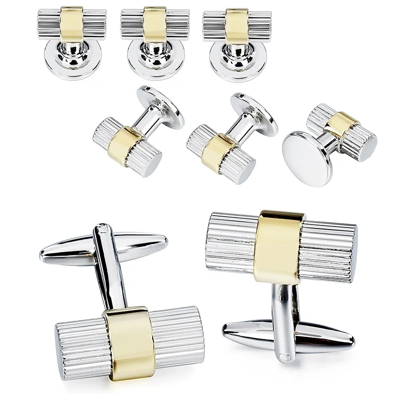 HAWSON Cufflinks and Studs Set for Mens,Cylinder Cuff Tuxedo shirt  Studs Set for Mens, Wedding Stylish Accessories Gifts