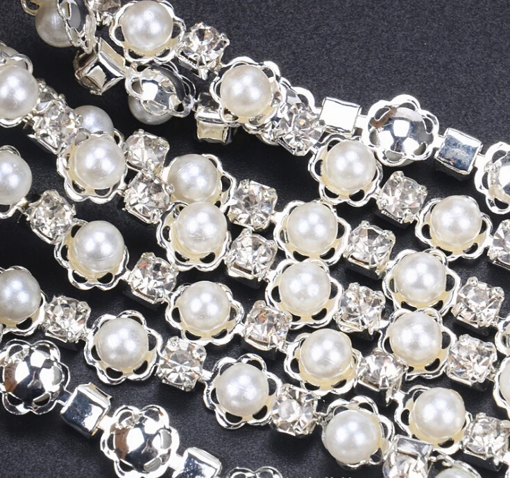 5Yards Pearls Rhiestone Trim One Row Crystal Trimming Shinny For Bridal Dress 5mm