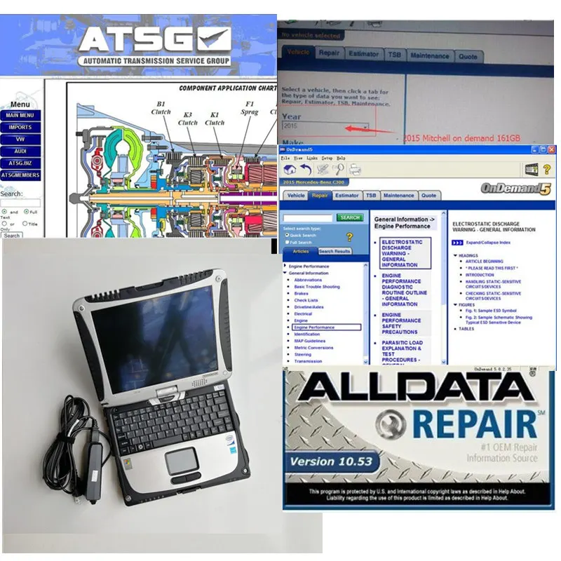 Alldata 10.53 M.itchell ondemand 2015 ATSG 2012 installed well on laptop Toughbook CF-19 I5 4G with 1TB Internal HDD harddisk