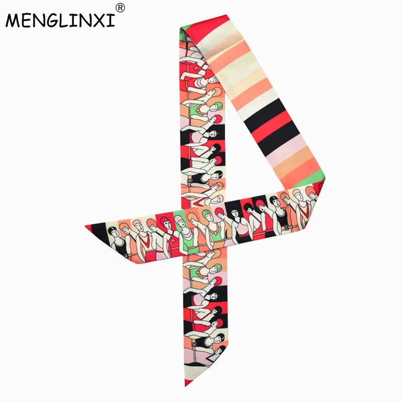 Women\'s Swimming Team Print 2023 New Silk Scarf Women Tie Luxury Brand Scarf Bag Ribbons Fashion Head Scarf Small Long Scarves