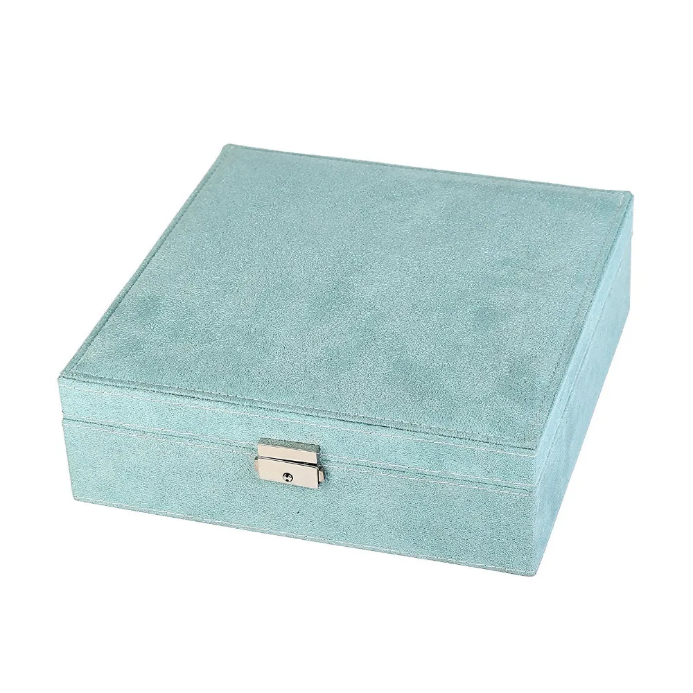 Large Best Selling Fashion Flannel Square Jewelry Box Simple layout 2 Layers Makeup Organizer choker Ring necklace Storage Box