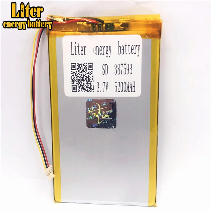 Bateria de lítio polímero de lítio, 1.0mm -3p plugue 3.7 v 387593 5200mah tablet pc bateria recarregável de li-íon bateria de lipo