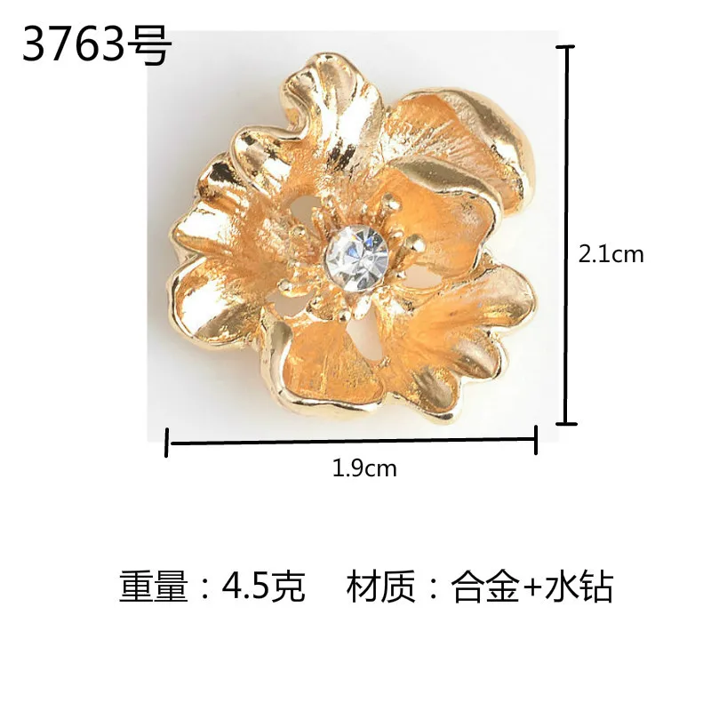 50PCS 19*21mm Fashion Gold Color Crystal Flower Charms Pendant Zinc Alloy DIY Handmade Jewelry Findings Accessories