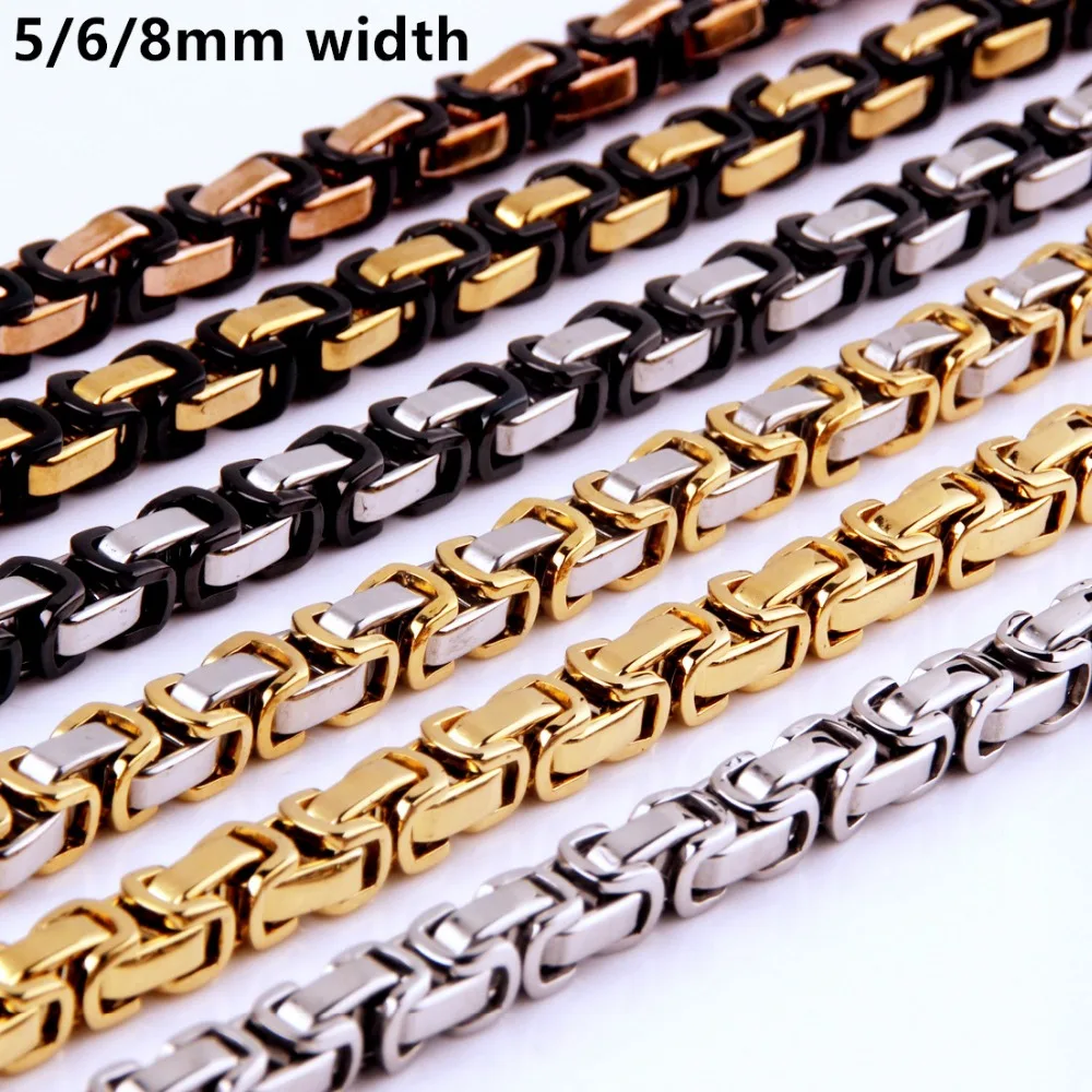 Custom ANY Length 5/6/8mm Byzantine Box Mens Chain Boys Stainless Steel Necklace or Bracelet Fashion Jewelry