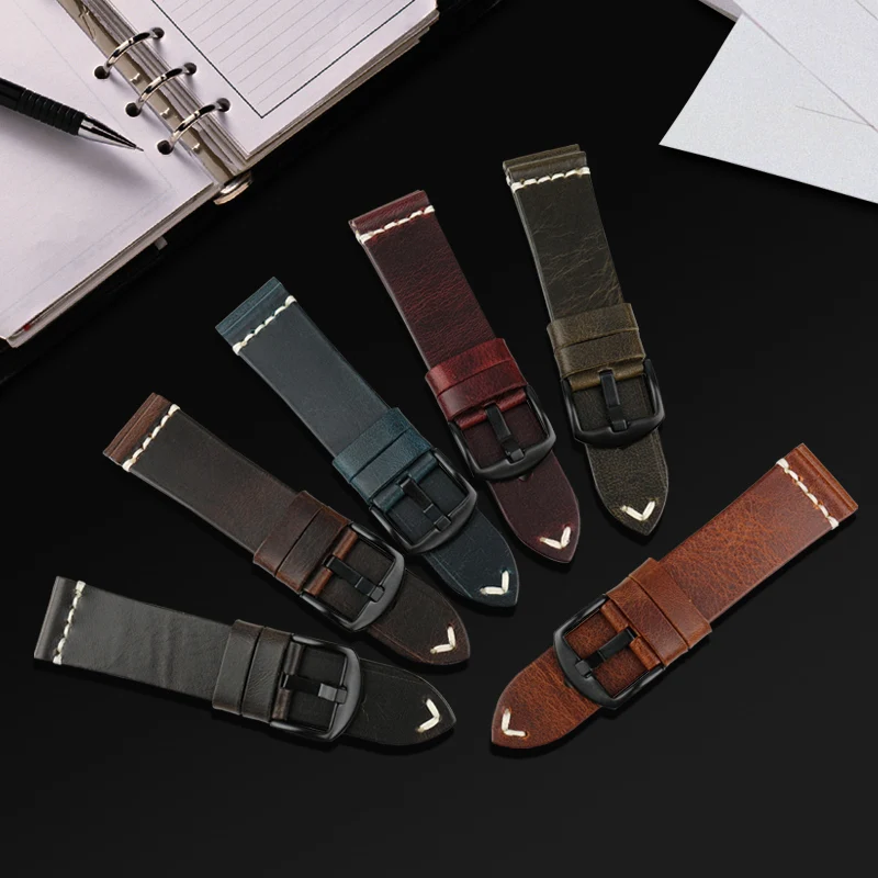 MAIKES Oil Wax Cow Leather Watch Band 20mm 22mm 24mm Watch Strap Men Watch Accessries Vintage Bracelet Watchband For Omega