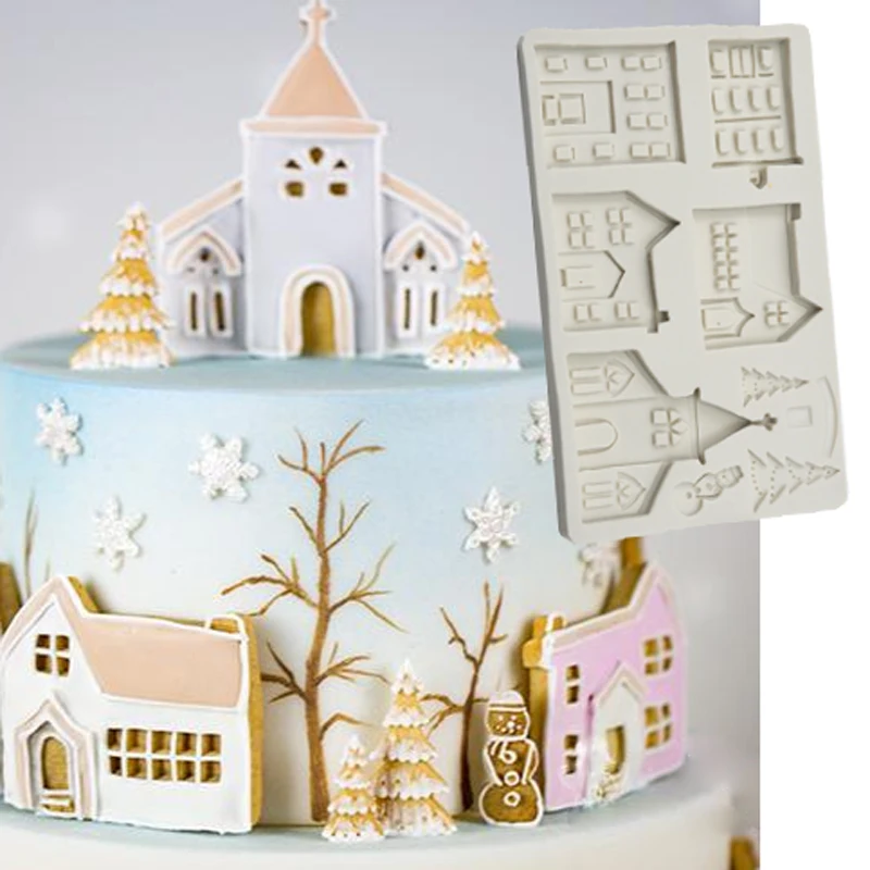 Winter Village Mould Fondant Cake Decorating Tools Silicone Molds Sugarcrafts Chocolate Baking Tools for Cakes Gumpaste Form