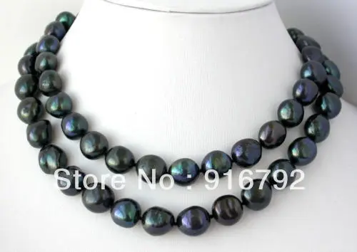 

free shipping NEW 35" 9-10mm nature baroque black freshwater pearl necklace AAA