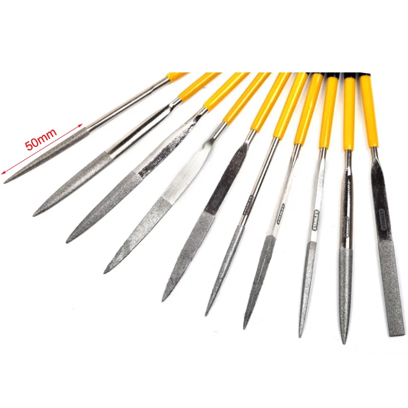 Stanley 10pcs diamond mini needle file set polishing tools 150 grit sharpening tool assorted files kit for metal glass aluminum