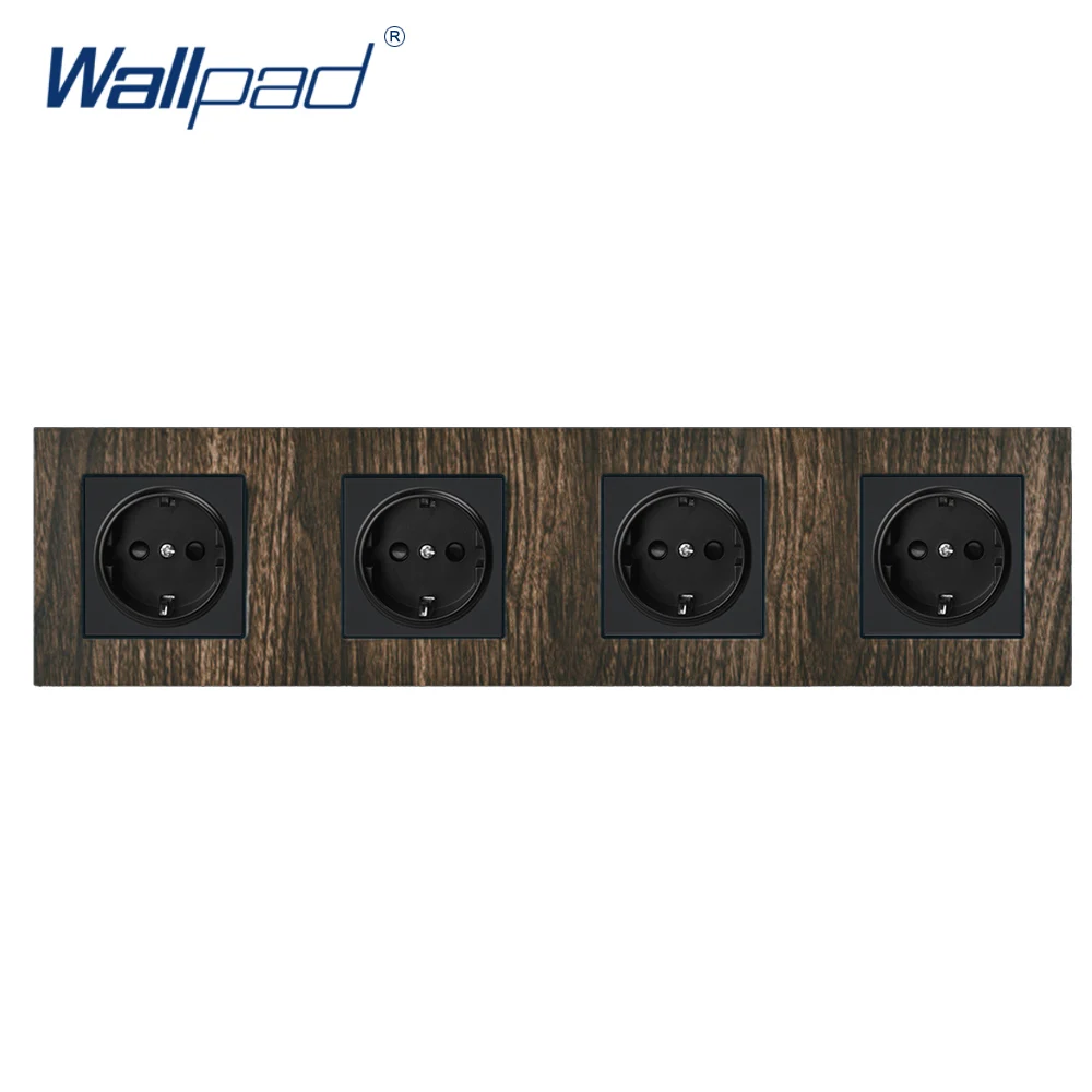 

Quadruple EU Socket Wallpad Aluminium Satin Metal Panel Wood 4 Way EU Schuko Socket 110V-240V AC Wall Power Outlets 344*86mm