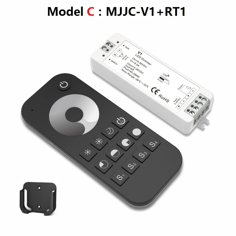 12 Volt LED Dimmer 12V 5V 24V 36V PWM Wireless RF Dimer Push Switch ON OFF with 2.4G Remote for Single Color Strip Light V1