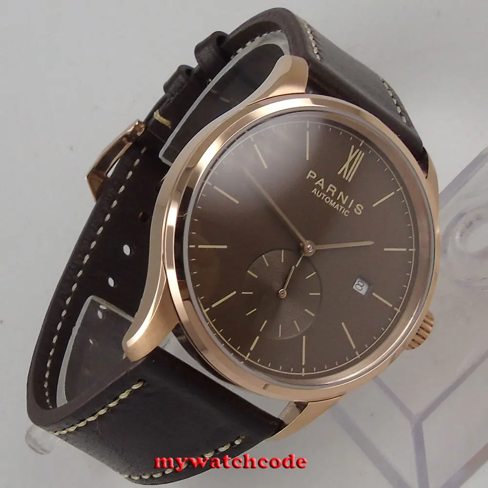 42mm parnis coffee dial rose golden case date window automatic STYLISH MEN watch