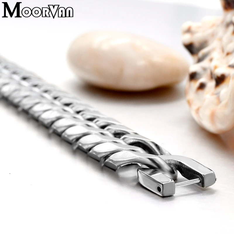 Moorvan Stainless Steel bracelets for men cuban chain Link Jewelry ROCK Hip Hop 2023 Male Jewelry 21.5cm 13mm VB717