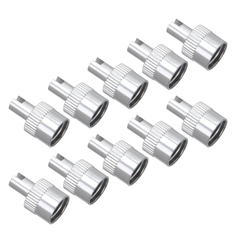 10PCS Motorcyle Car Chrome Slotted Head Valve Stem Caps With Core Remover Tool