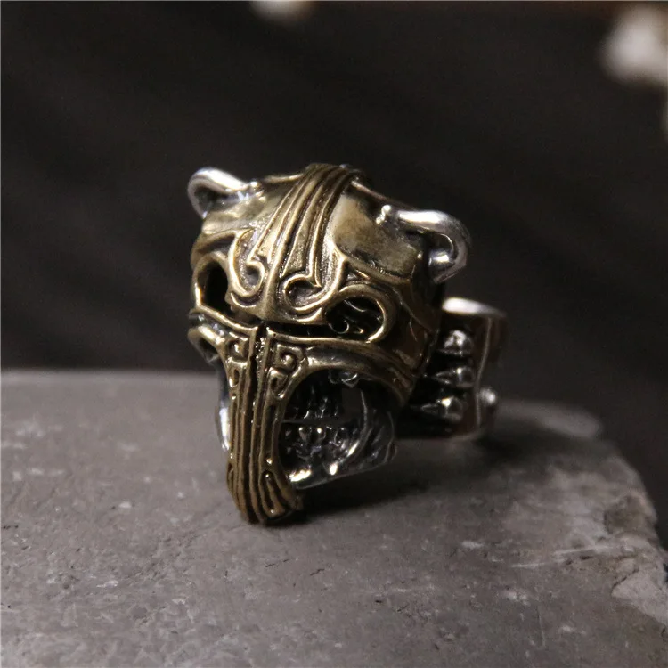 

Thai Silver Unique Personality Exaggerated Domineering Ring men's Section S925 Sterling Silver Mask Knight Ring Open Ended Ring