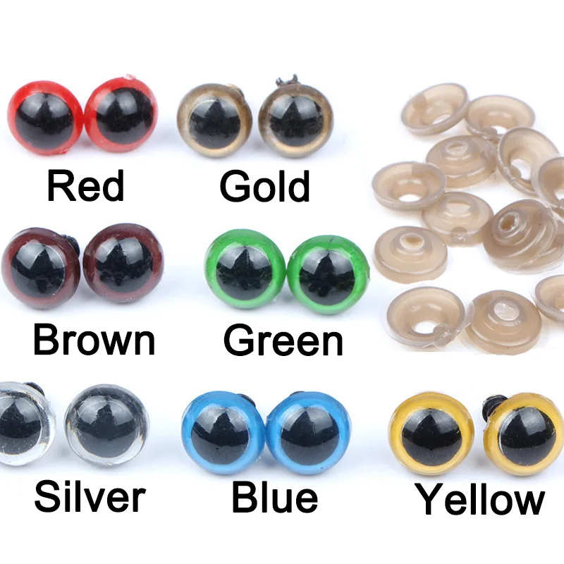 100PCS Colorful 10mm Plastic Safety DIY Doll Toy Eyes For Animal Puppet Crafts Amigurumi Bear Dolls Accessories with Washers