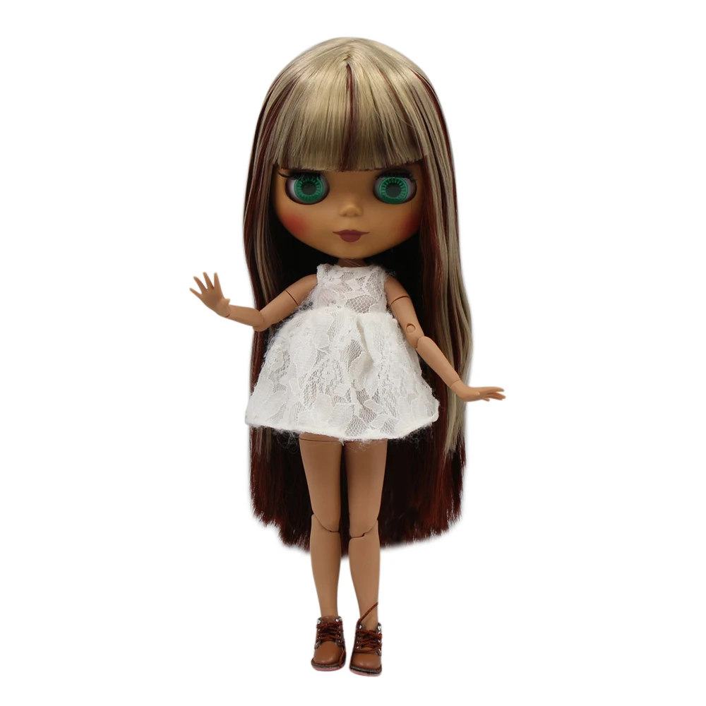 

ICY DBS Blyth Doll dark skin joint body new matte face red mixed gold straight hair without bangs DIY sd gift toy