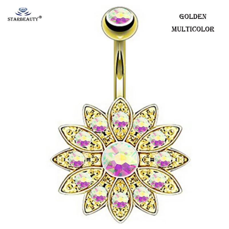 Starbeauty 1pc Rainbow Lotus Belly Piercing pierścionki na pępek pępka Ombligo kwiat kolczyk do pępka kolczyk biżuteria do ciała