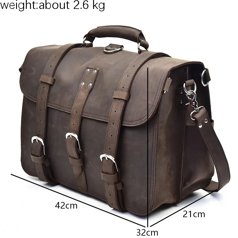 Men Thick Crazy Horse Leather Laptop Rucksack Large Capacity Genuine Leather 17\