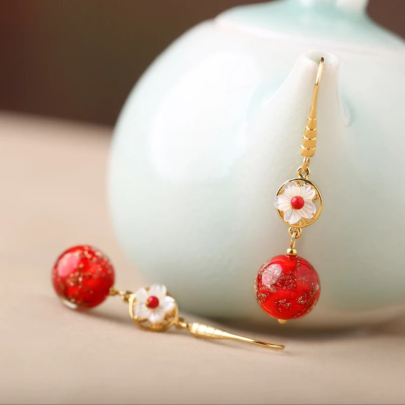 

retro temperament pendant earrings, ethnic wind, Korean earrings, red super fairy long, earrings, women's accessories.