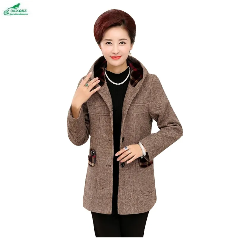 

2022 Autumn New Size 5XL Woolen Outerwear Short Middle-Aged Women Jacket Long Sleeve Plus Cashmere Thick Winter Female Wool Coat