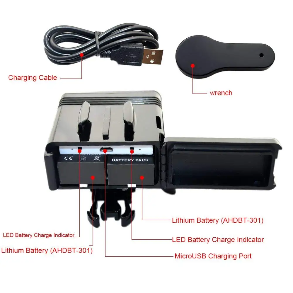 Bateria dupla Mergulho Flash Light, Subaquática Led Fill Light, Acessórios para Gopro Hero Max 10, 9, 8, 7, 6, 5, 4 Sessão, 3 +, Insta360, R, X2