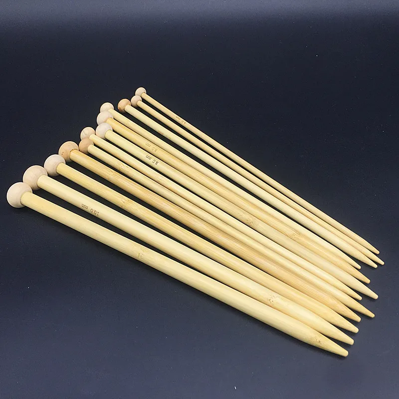 Bamboo Crochet Knitting Needles, Single Tip Point Needles, 18 Sizes, 35cm, 36Pcs