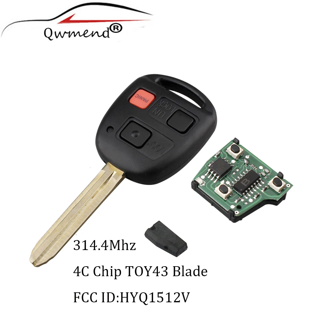 

HYQ1512V for Toyota Key 4C Chip 314.4Mhz Car Remote Key for Toyota Land Cruiser 2003 2004 2005 2006 2007 Car Key TOY43 Blade