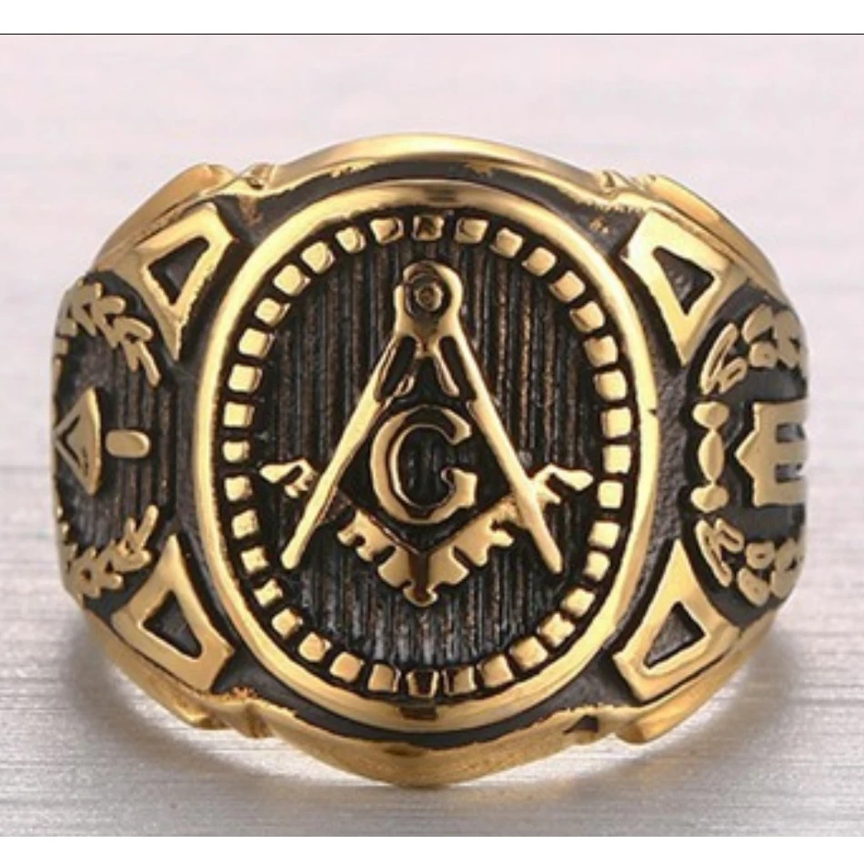 Vintage Men Masonic Rings Quality Stainless Steel Jewelry Wedding Band for Men Retro Gold Color Titanium Punk Rings