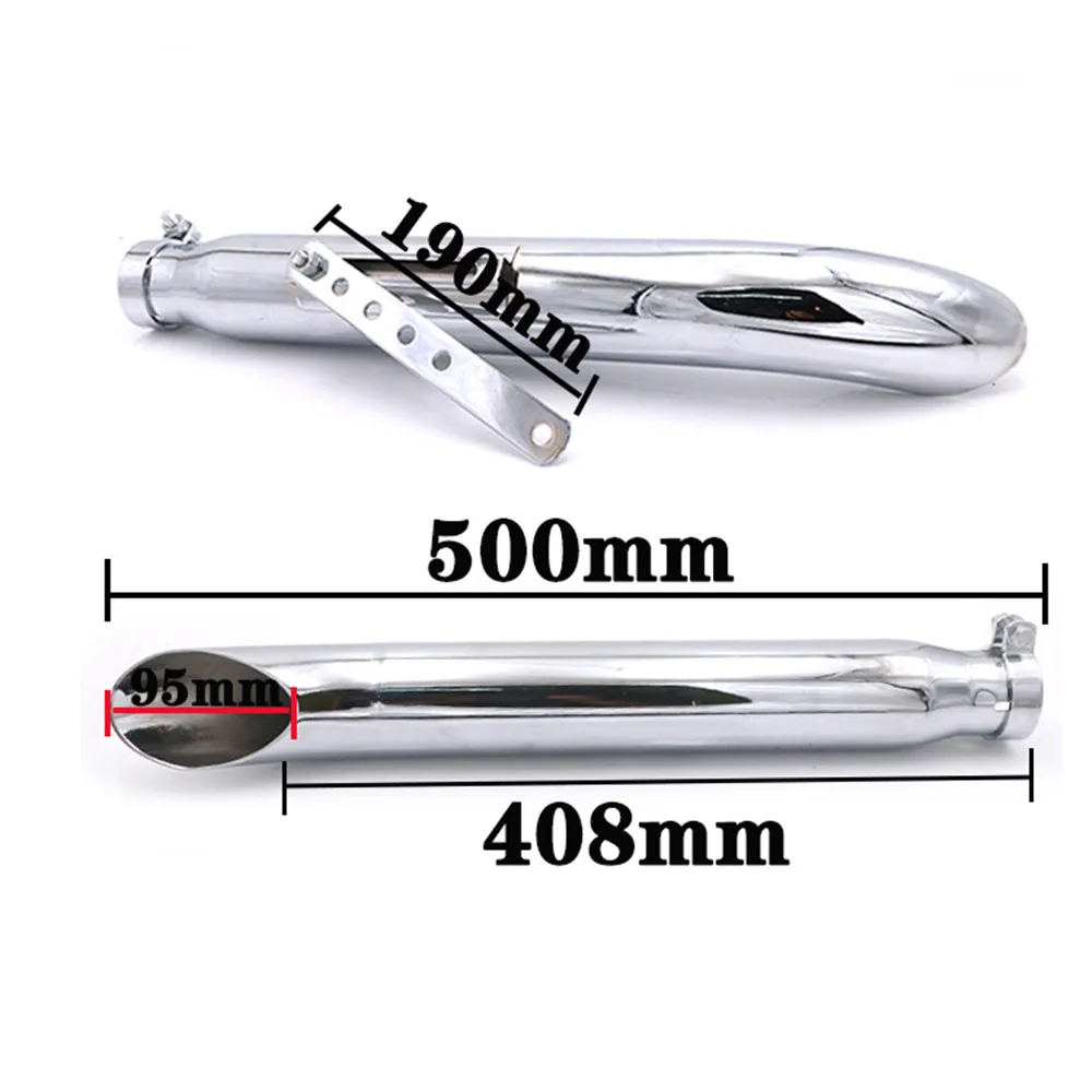 Chrome Turn Out Motorcycles Galvanized Iron Exhaust Muffler Pipe Slash Cut for Bobber Chopper Cafe Racer Scrambler