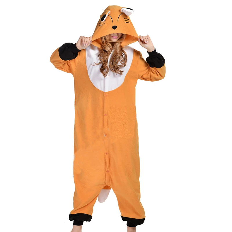 

Women Pajamas Fleece Fox Kigurumi Onesies For Adults Animal One-piece Pijamas Men Full Body Halloween Cosplay Festival Outfit