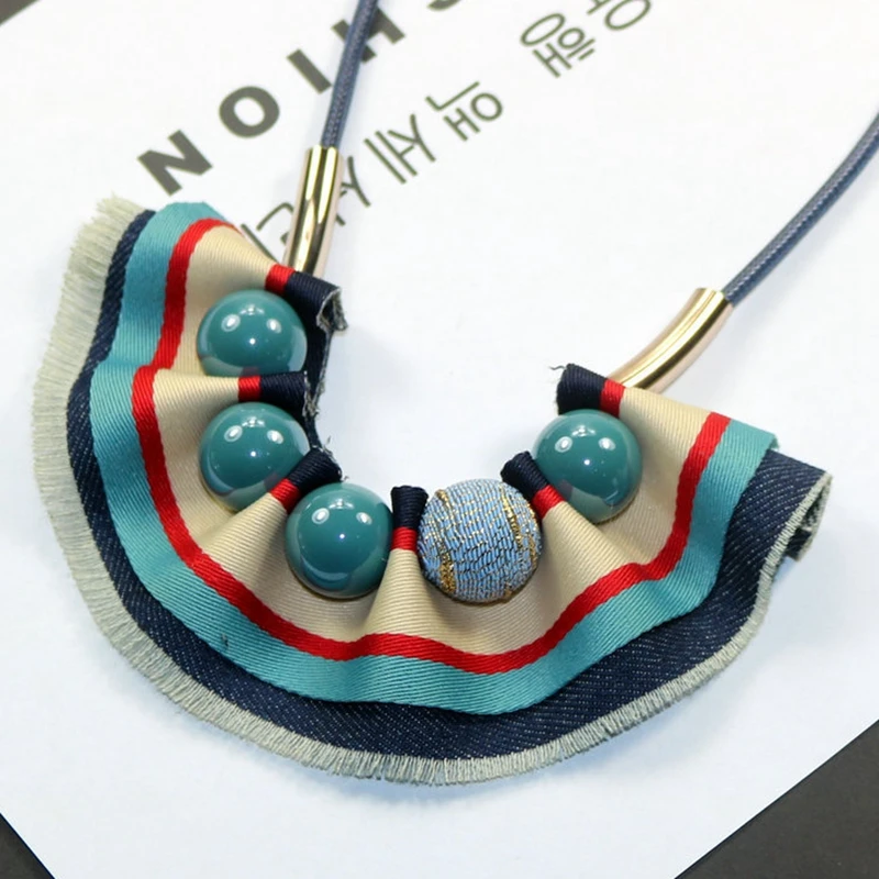 Autumn, winter, new style, short necklace, stripes, denim, fabric, fashion show, necklace and chain.