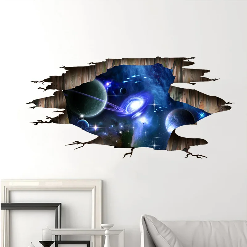 Creative 3D Brick Wall Universe Space Galaxy Floor Wall Sticker Kids Rooms Ceiling Roof Home Decoration Art Mural DIY Wallpaper