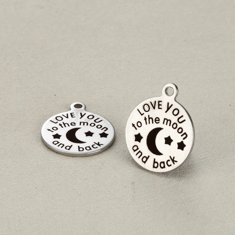 20pcs Diy charm accessories lettering I love you to the moon and back 18 mm stainless steel pendant for necklace