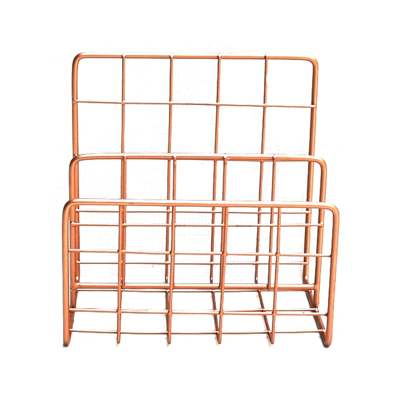 MIRUI Rose Golden Office School Supplies Letter Holder Organizer Envelope Sorter Mesh Wire Metal Letter Memo Holder Small Tray