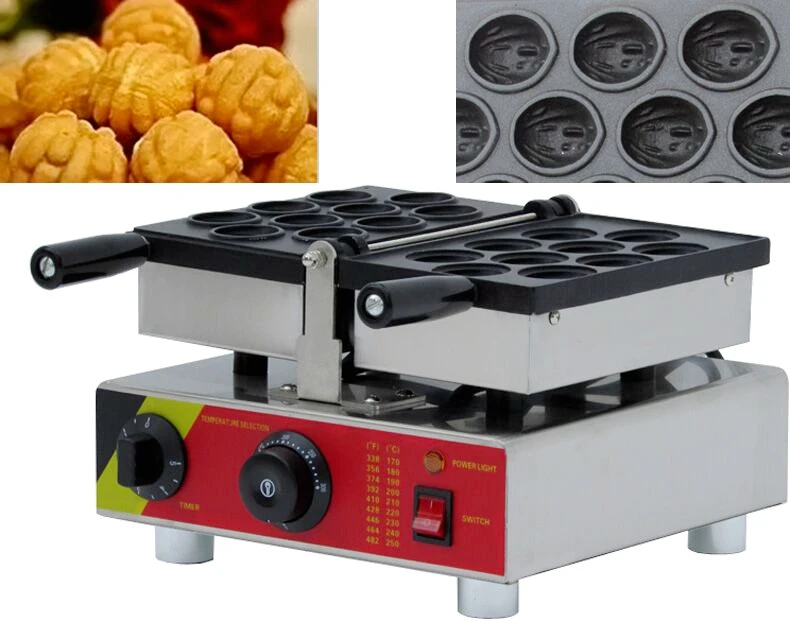 China 110V/220V 10 pcs walnut egg cake waffle maker machine  walnut waffle machine walnut shape cake walnut baker