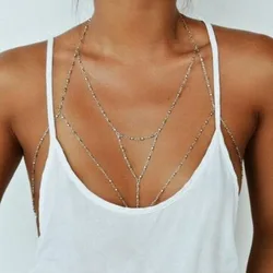DIEZI Vintage Boho Summmer Gold Silver color Body Chain Jewelry women Multilayer Sexy Beach Bikini Harness Chain Necklace Women
